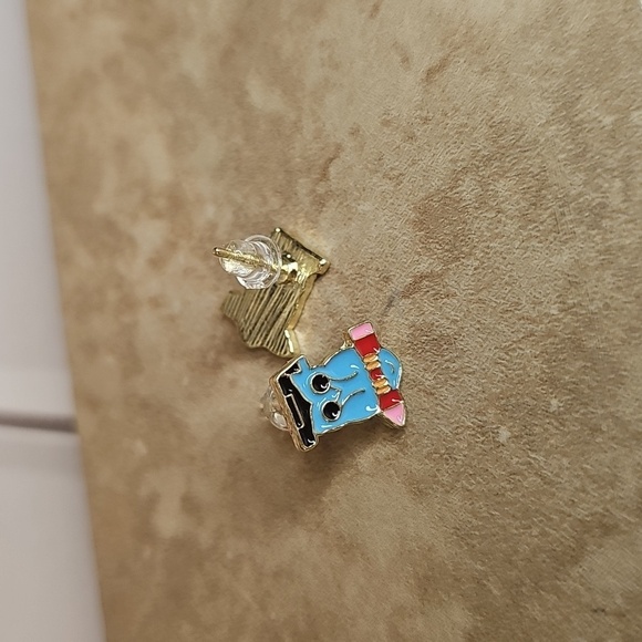 Blue and Red Owl Earrings - Picture 2 of 2